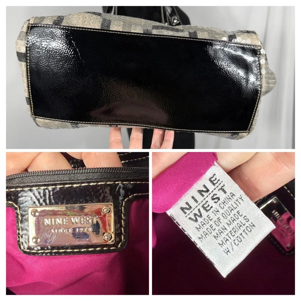 NWT Nine West Vegas Photo Sequin Tote Shoulder Hobo Bag Purse Gray Blk Vtg Y2K